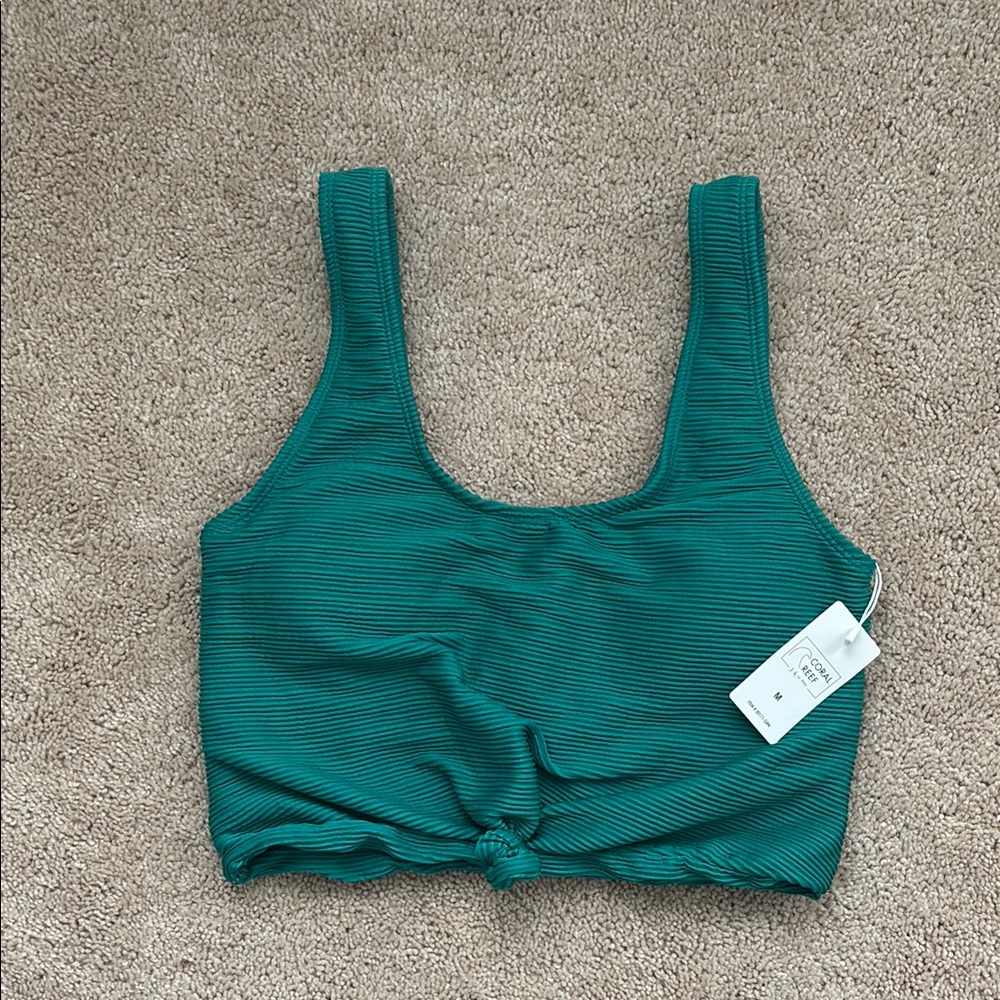 Green Fitted Crop Tank Bikini Top